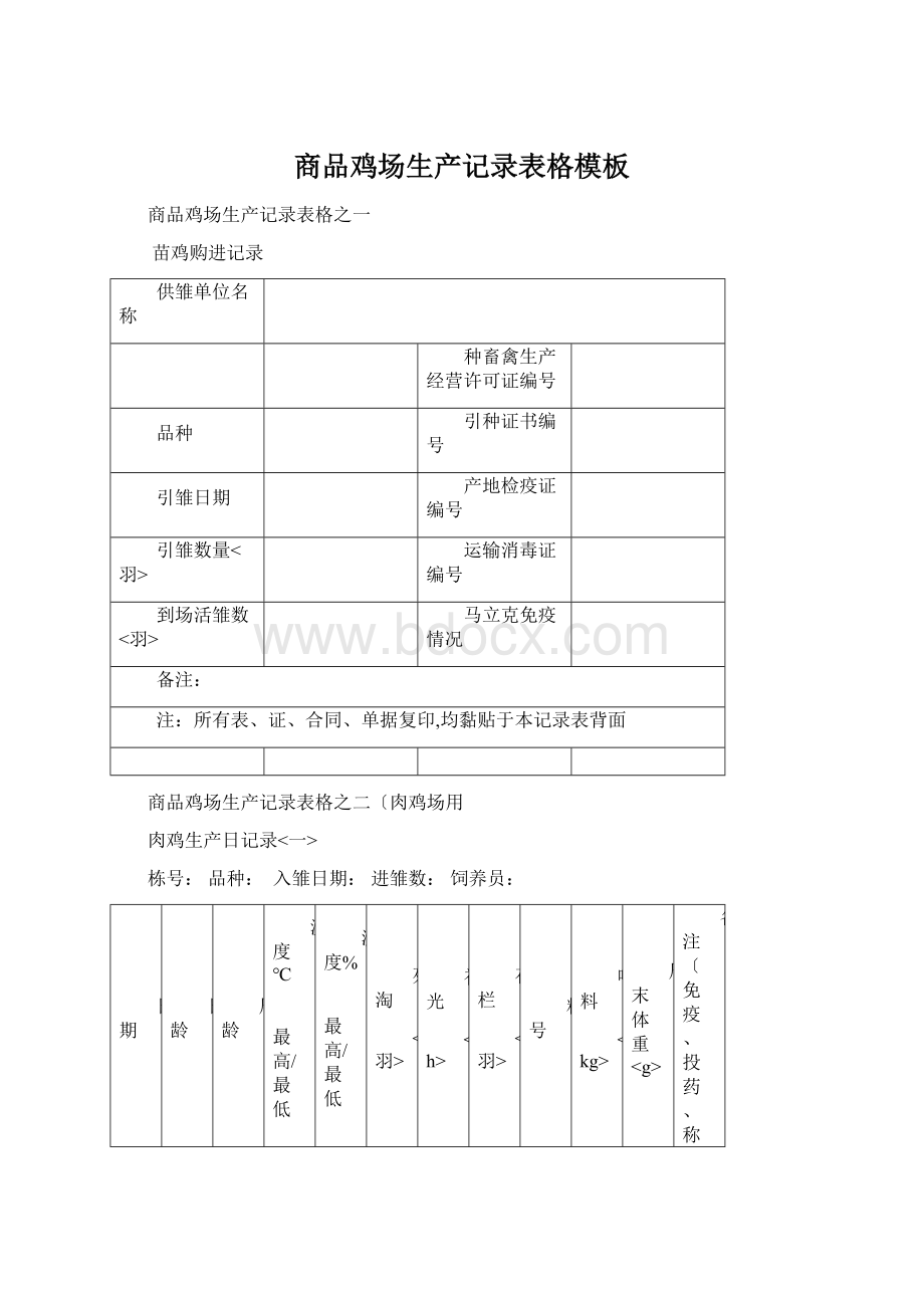 商品鸡场生产记录表格模板.docx_第1页