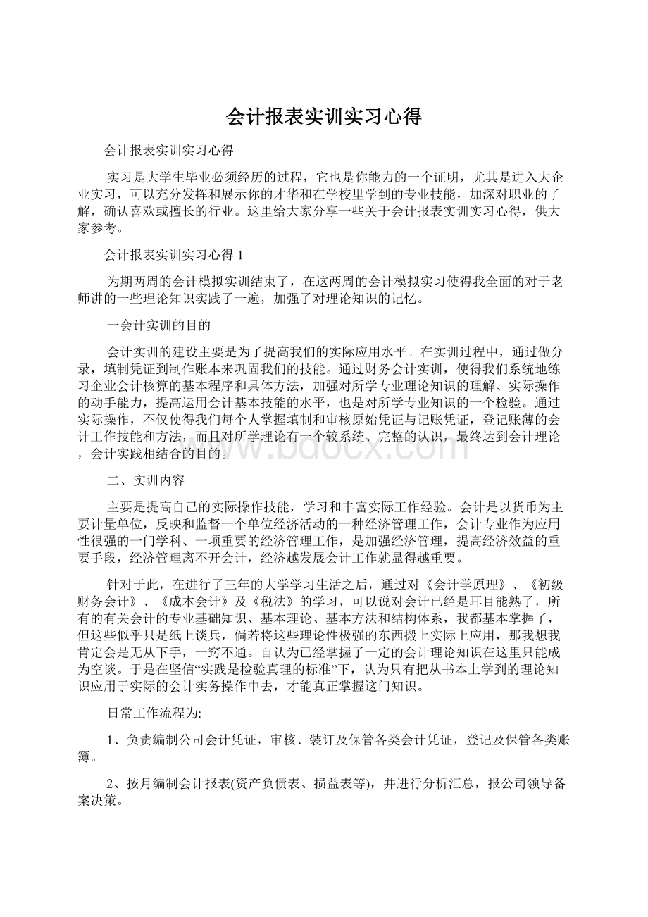 会计报表实训实习心得.docx