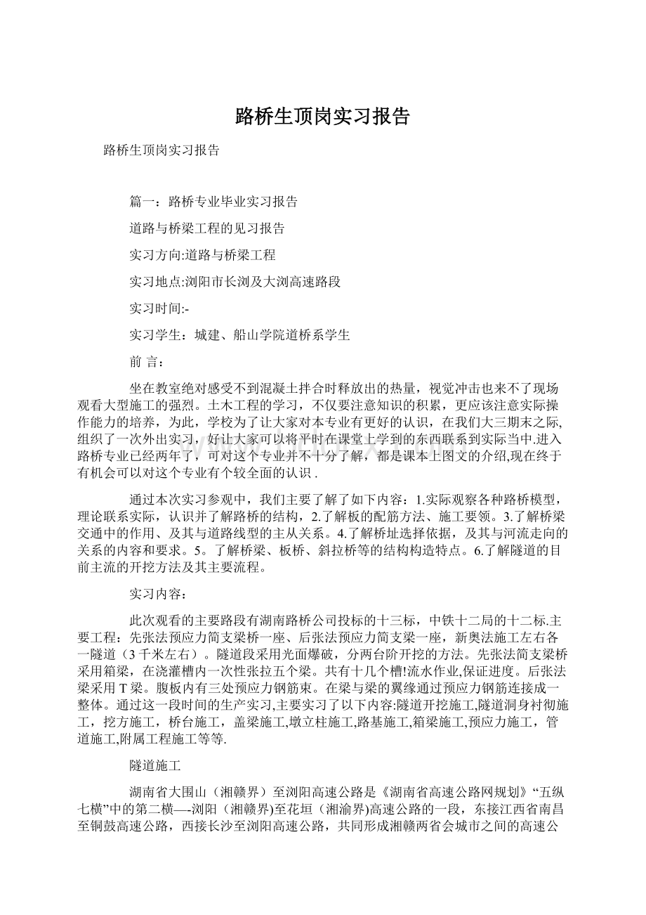 路桥生顶岗实习报告.docx