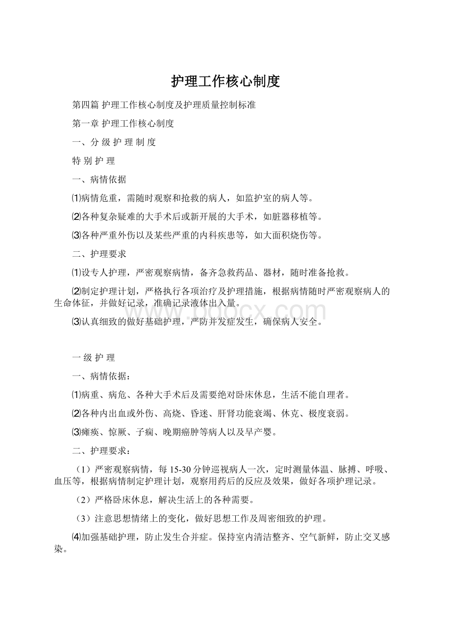 护理工作核心制度Word文档格式.docx