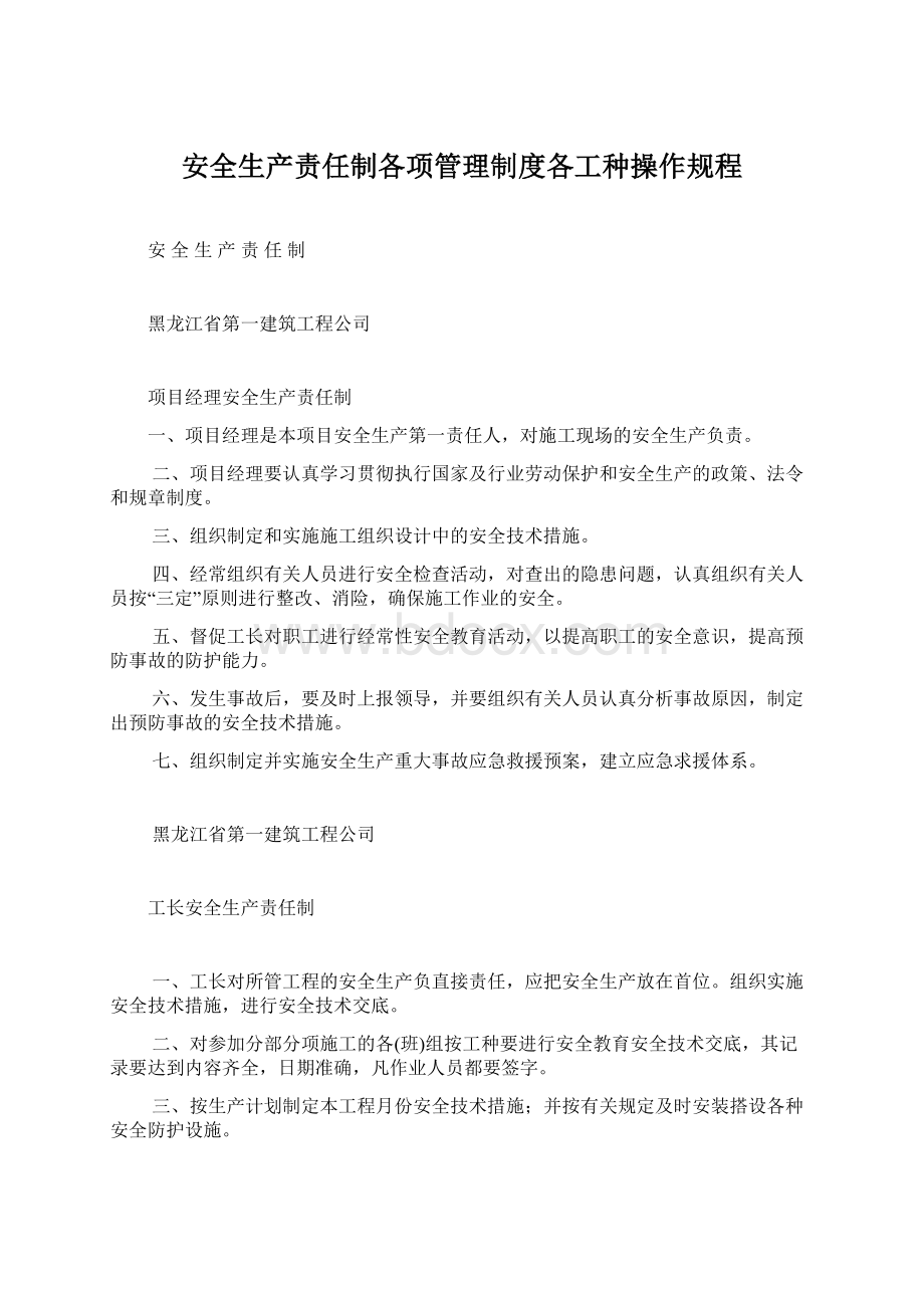 安全生产责任制各项管理制度各工种操作规程Word文档格式.docx_第1页