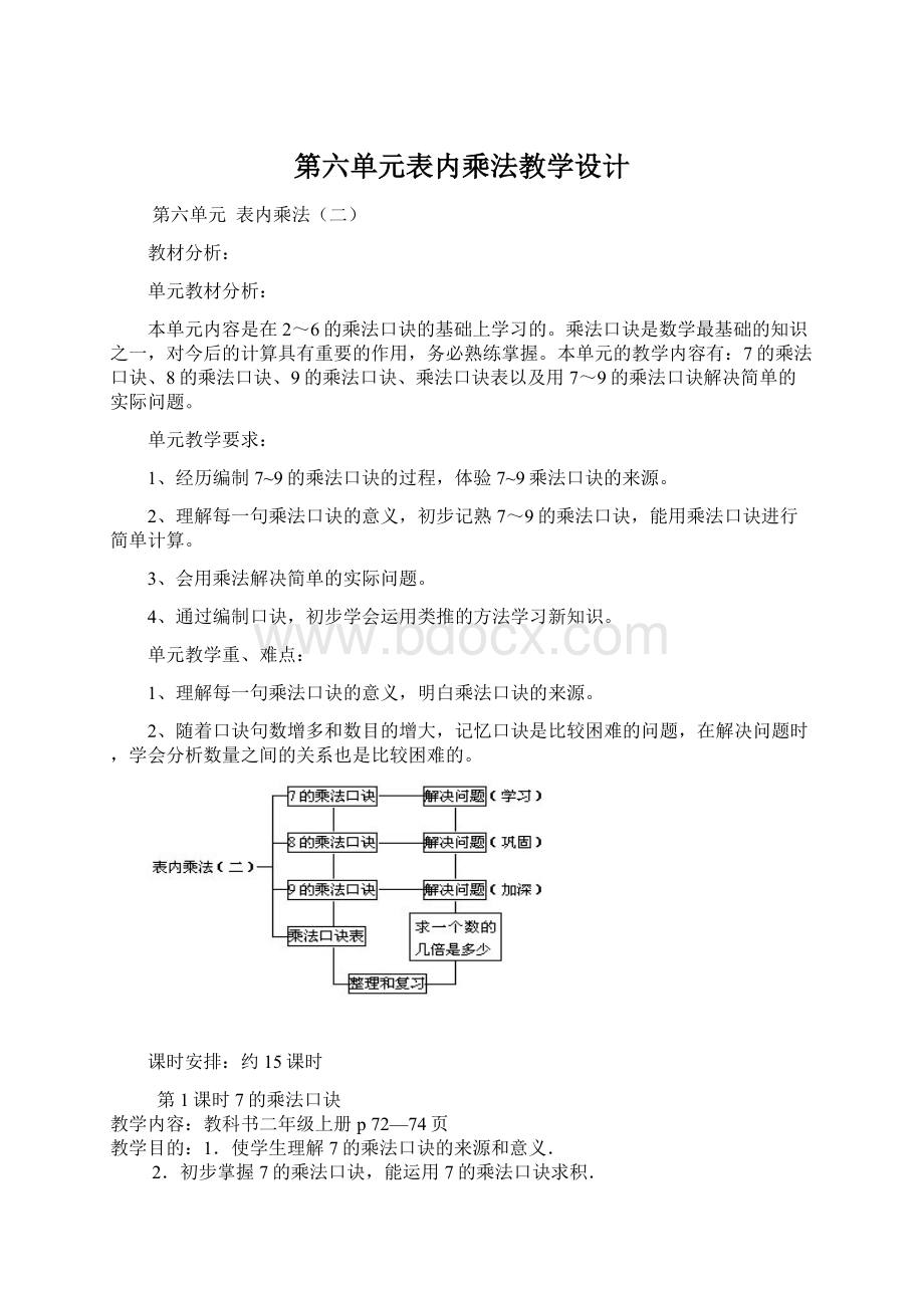 第六单元表内乘法教学设计文档格式.docx