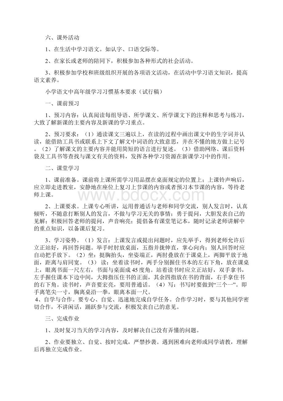 小学各年级各科学习习惯基本要求Word格式.docx_第3页