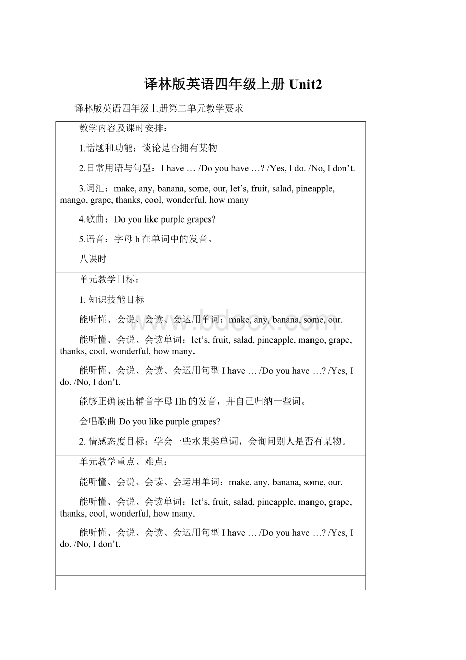 译林版英语四年级上册Unit2.docx