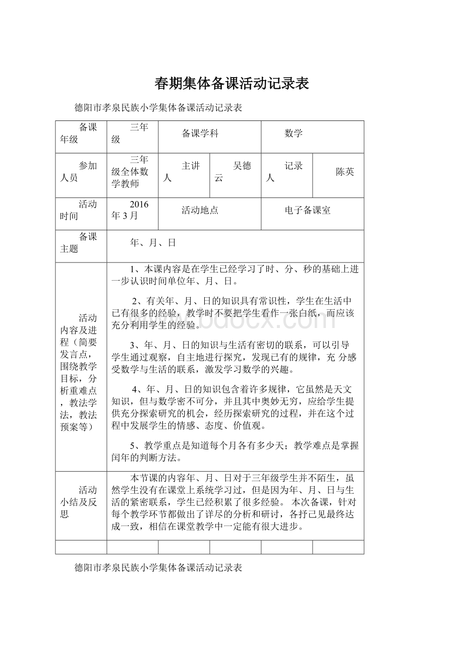 春期集体备课活动记录表.docx_第1页