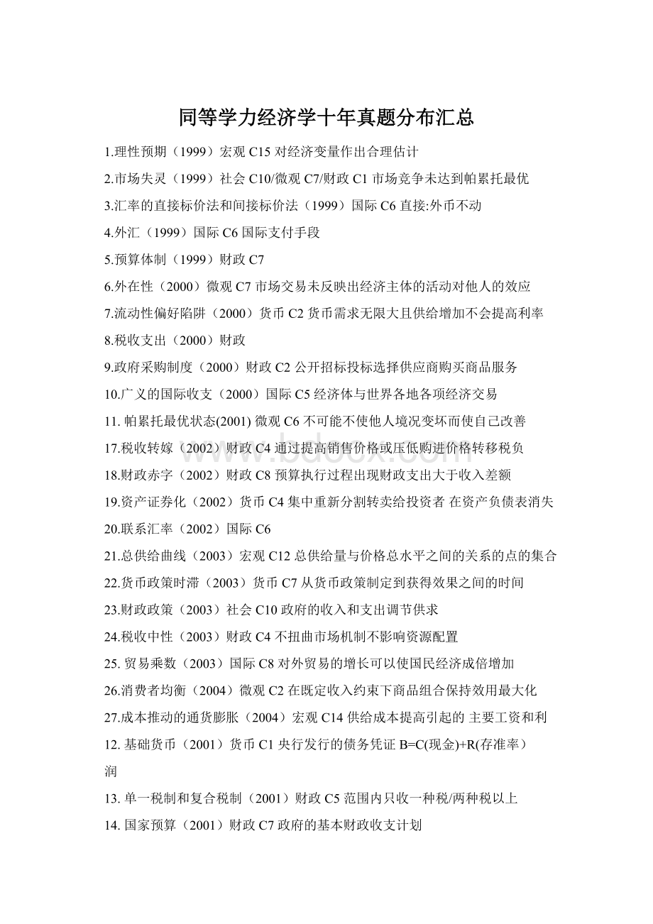 同等学力经济学十年真题分布汇总.docx