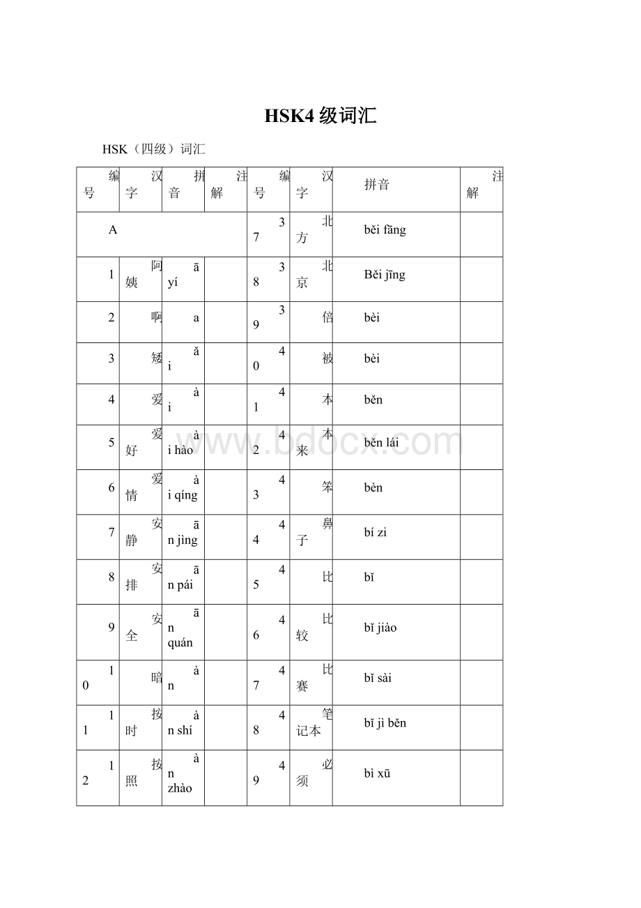 HSK4级词汇Word格式文档下载.docx