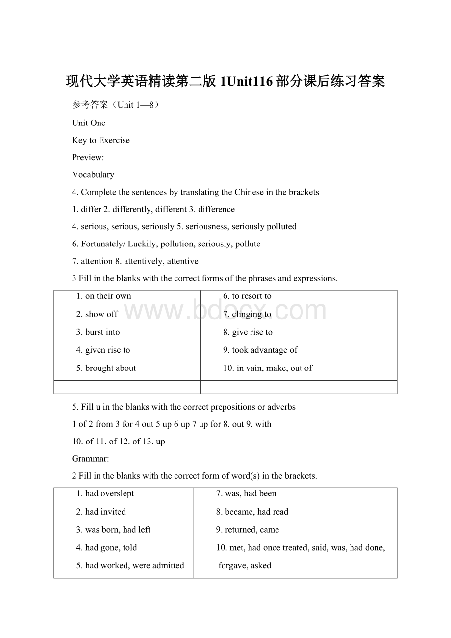 现代大学英语精读第二版1Unit116部分课后练习答案.docx_第1页