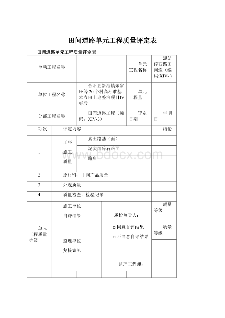 田间道路单元工程质量评定表.docx_第1页