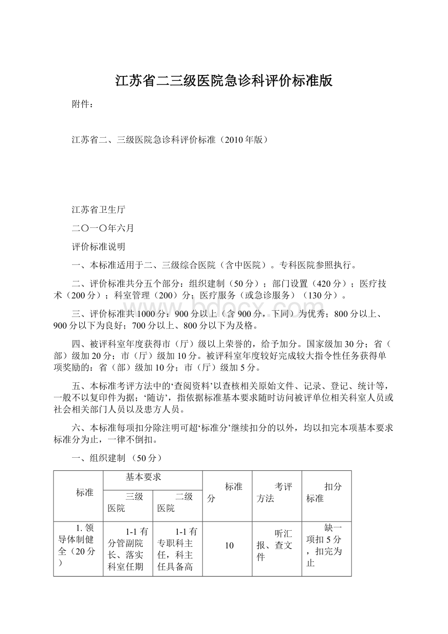 江苏省二三级医院急诊科评价标准版Word文档格式.docx_第1页