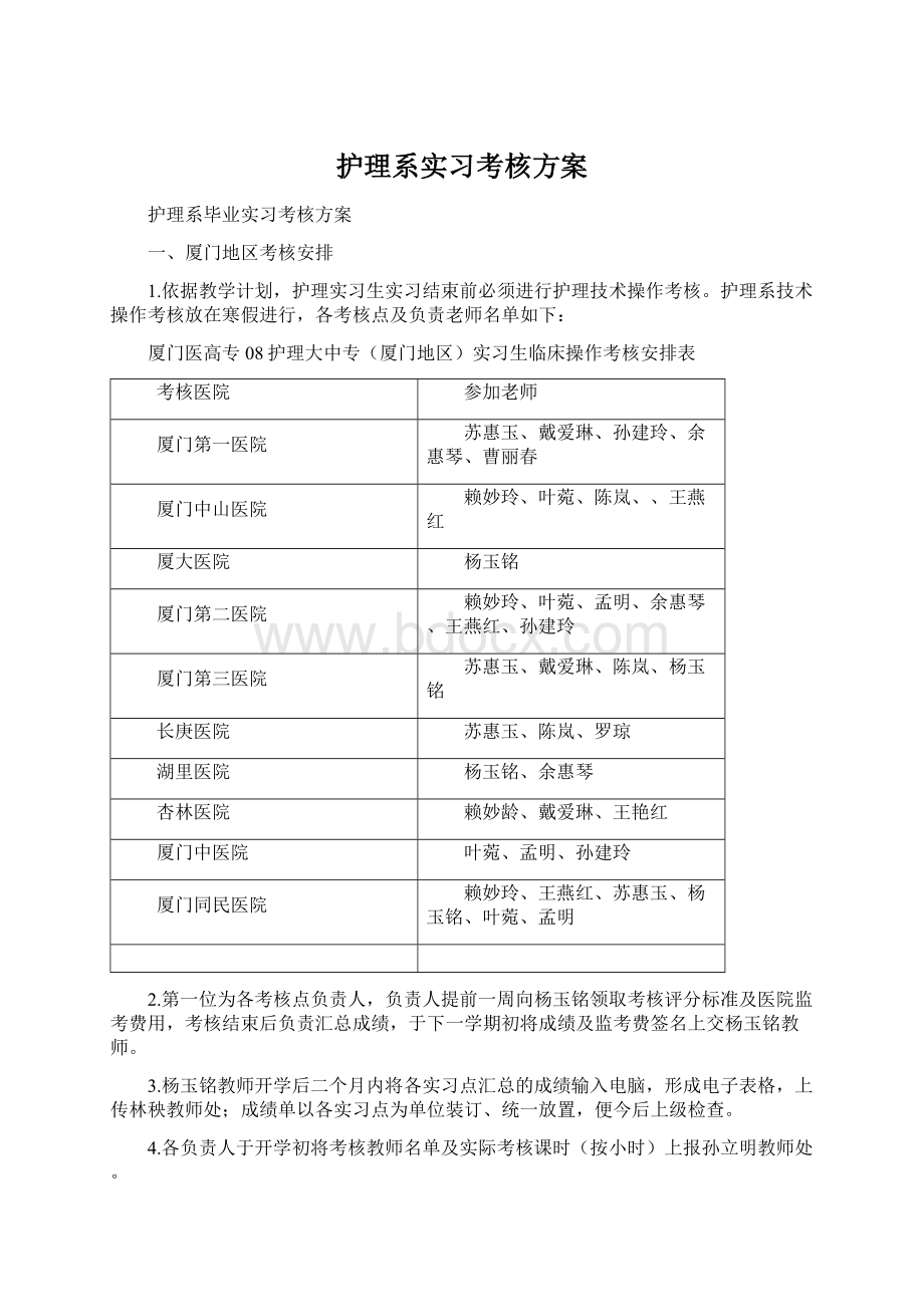 护理系实习考核方案文档格式.docx