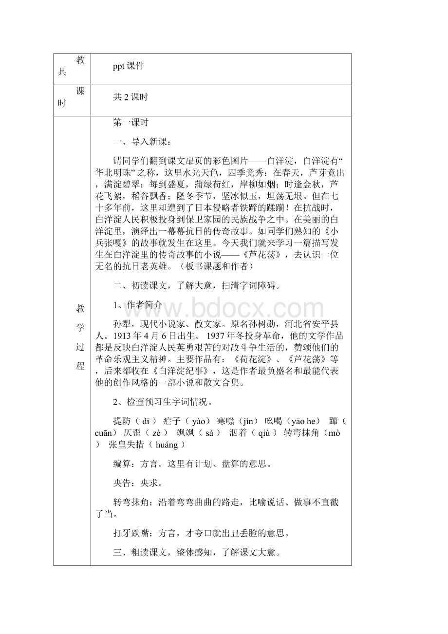 广东省肇庆市高要区金利镇朝阳实验学校八年级语文上册 2《芦花荡》教案.docx_第2页