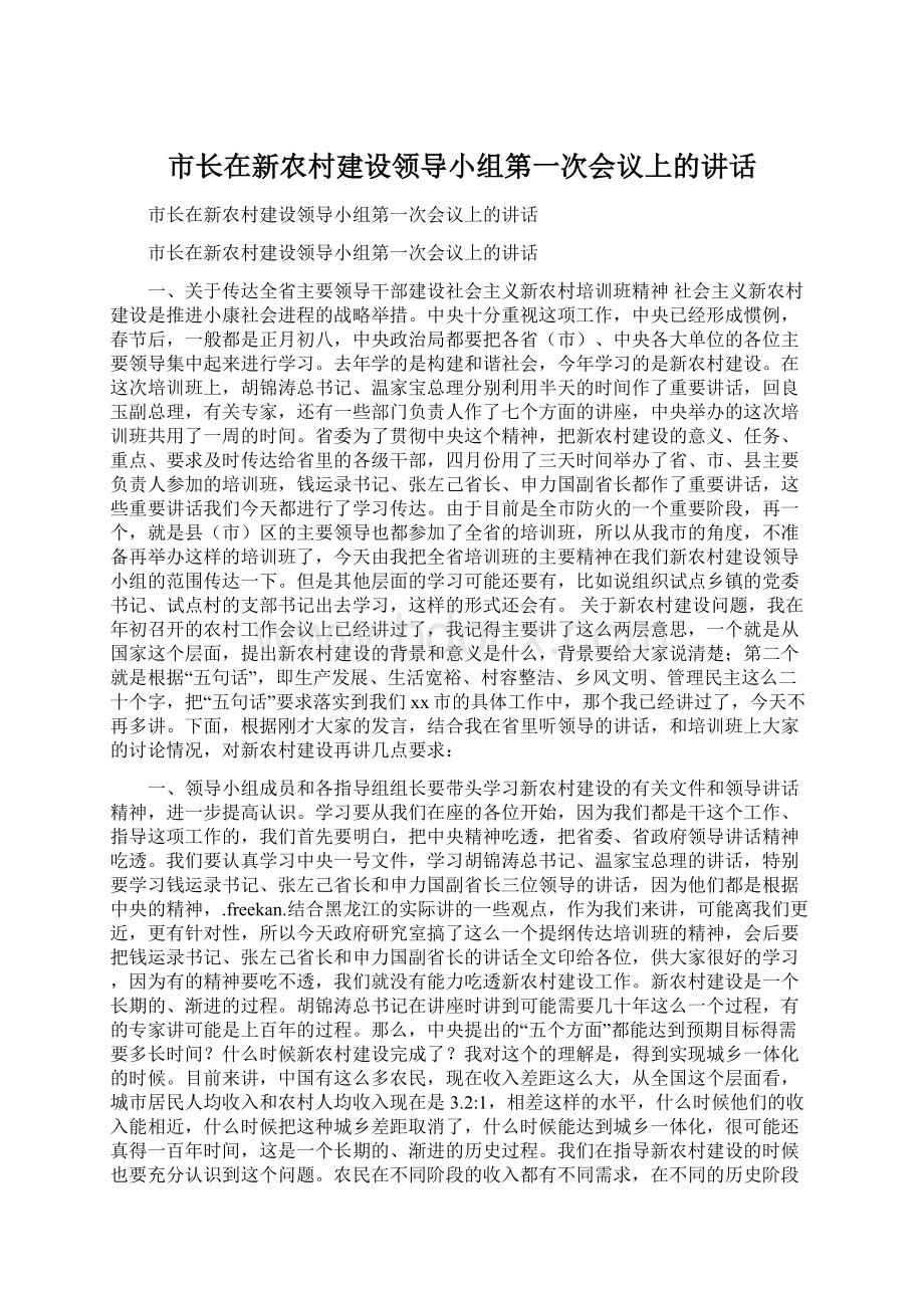 市长在新农村建设领导小组第一次会议上的讲话.docx