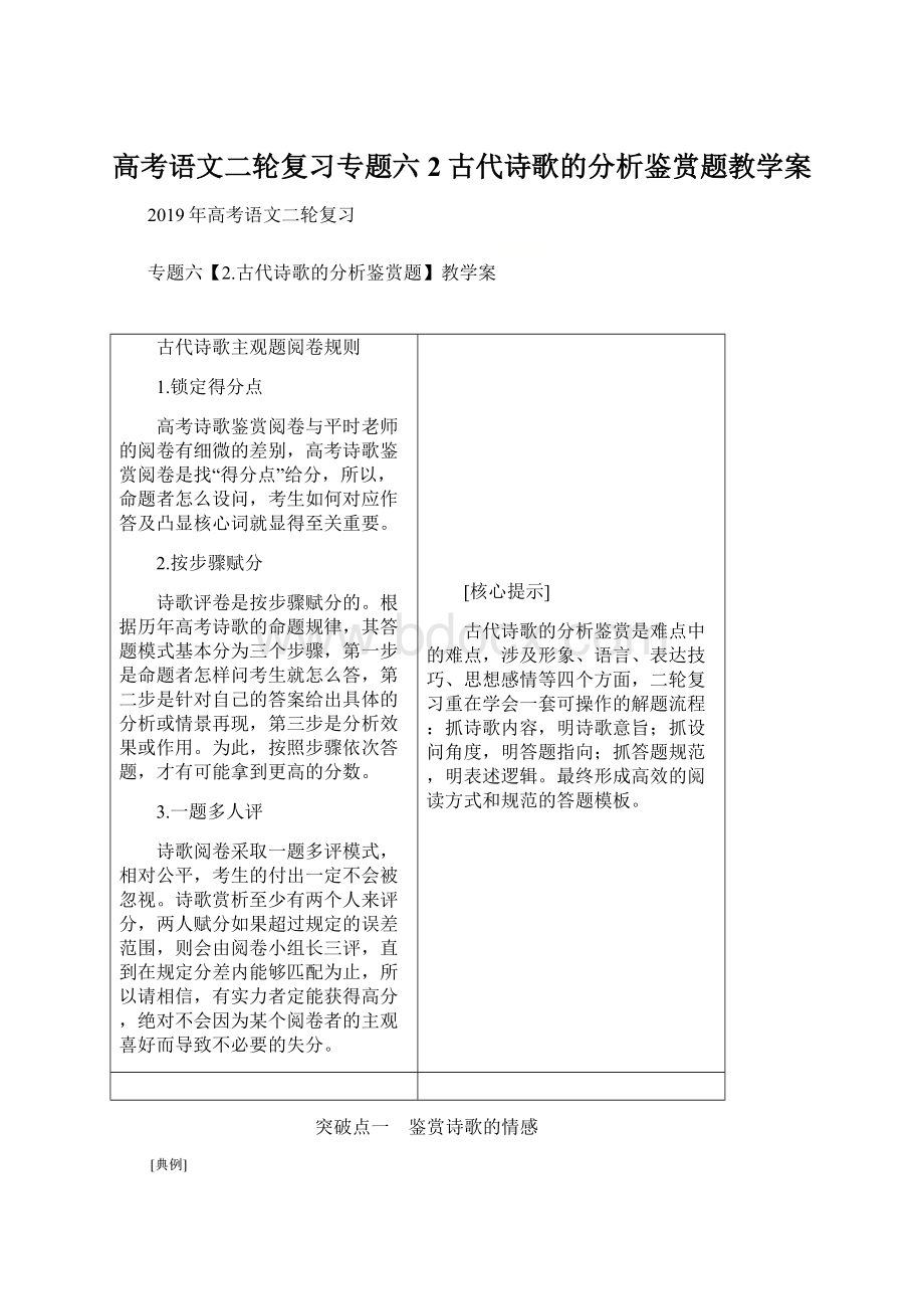 高考语文二轮复习专题六2古代诗歌的分析鉴赏题教学案.docx