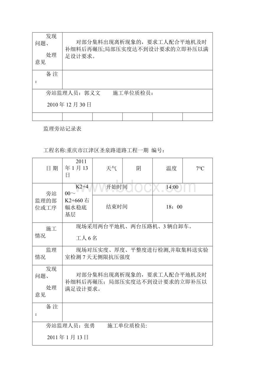 完整水稳层旁站监理记录表文档格式.docx_第3页