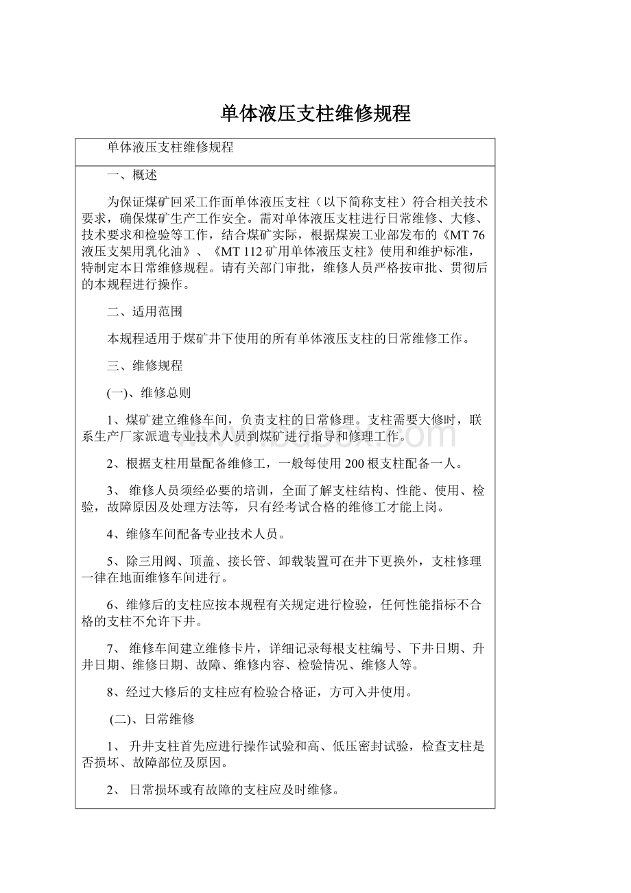 单体液压支柱维修规程Word文件下载.docx