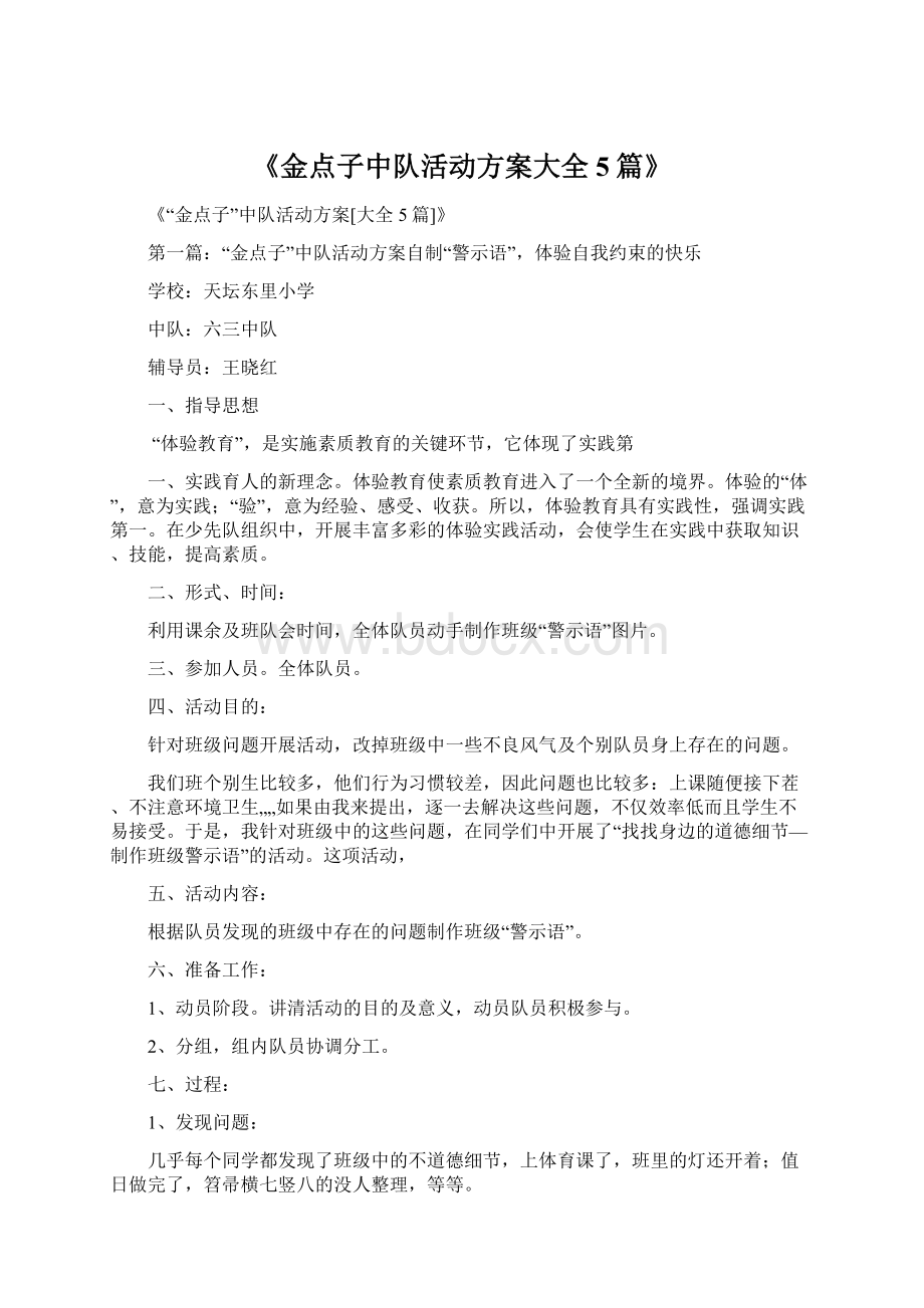 《金点子中队活动方案大全5篇》.docx_第1页