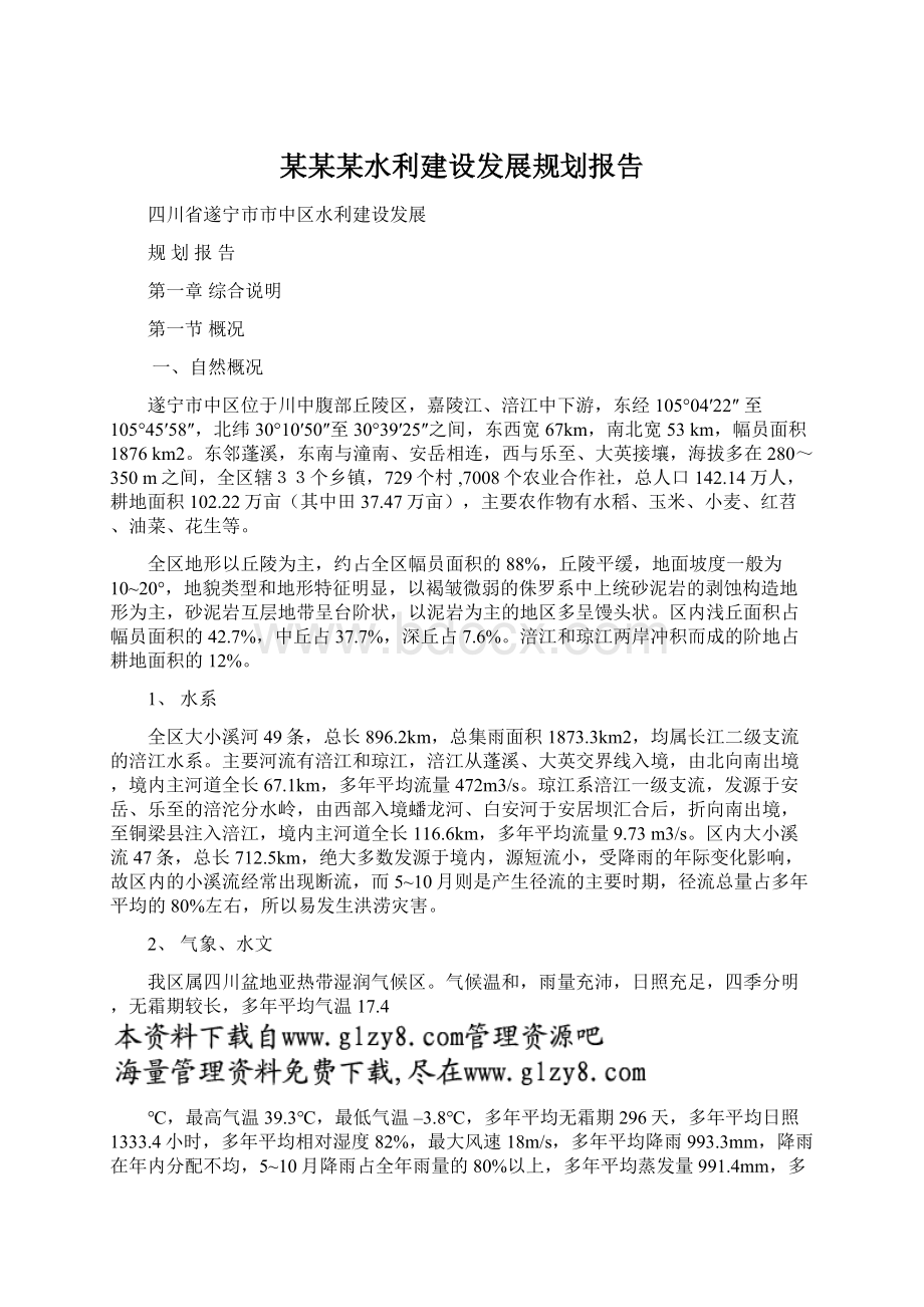 某某某水利建设发展规划报告Word格式.docx