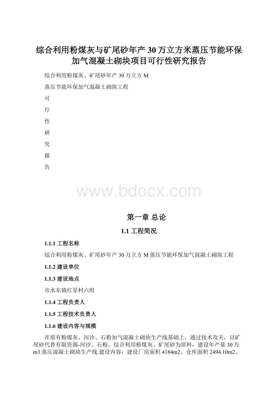 综合利用粉煤灰与矿尾砂年产30万立方米蒸压节能环保加气混凝土砌块项目可行性研究报告.docx_第1页