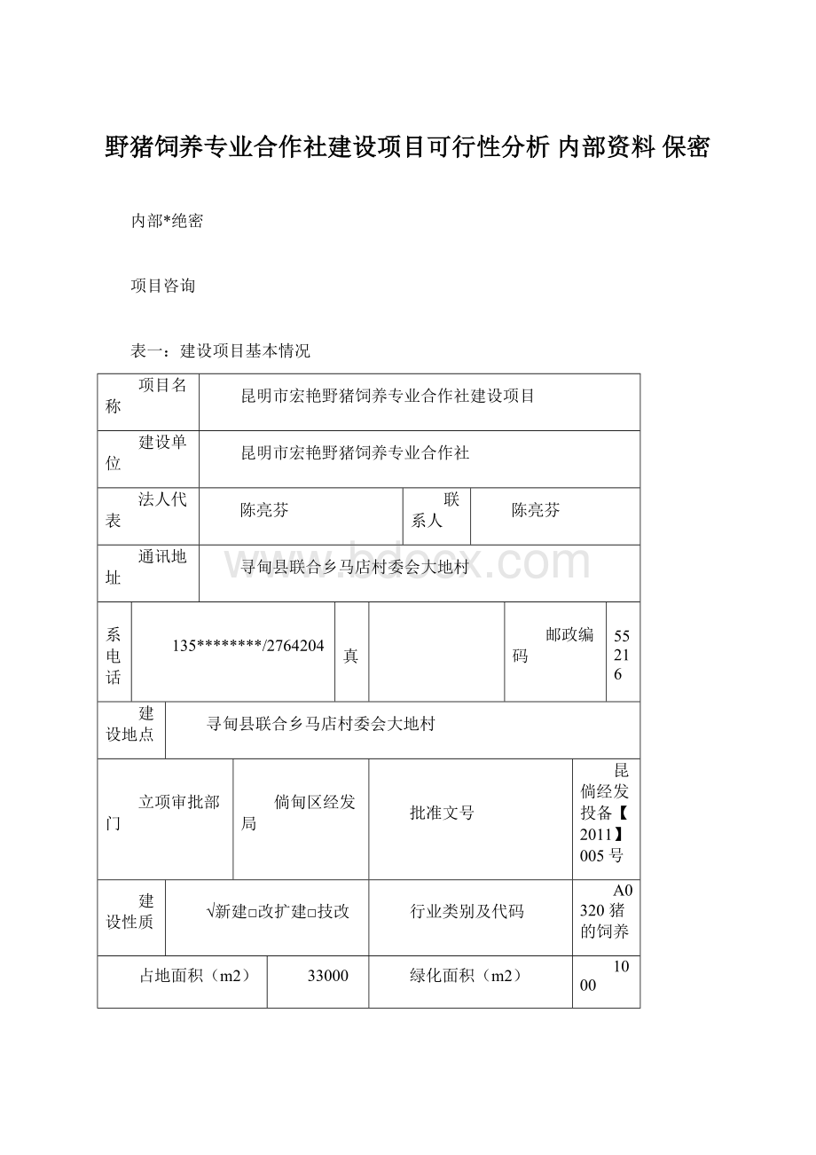 野猪饲养专业合作社建设项目可行性分析 内部资料 保密.docx