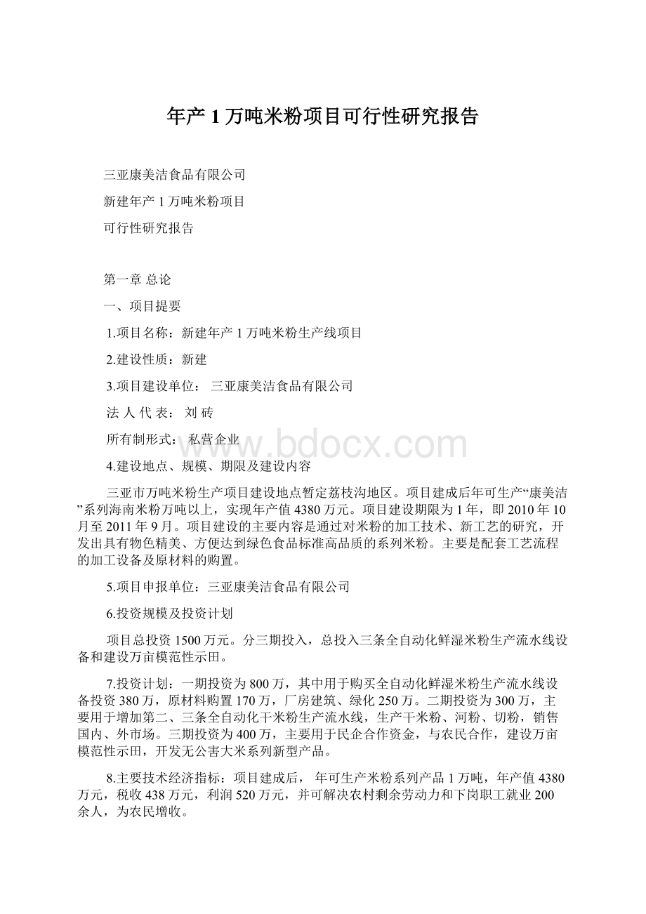 年产1万吨米粉项目可行性研究报告Word下载.docx