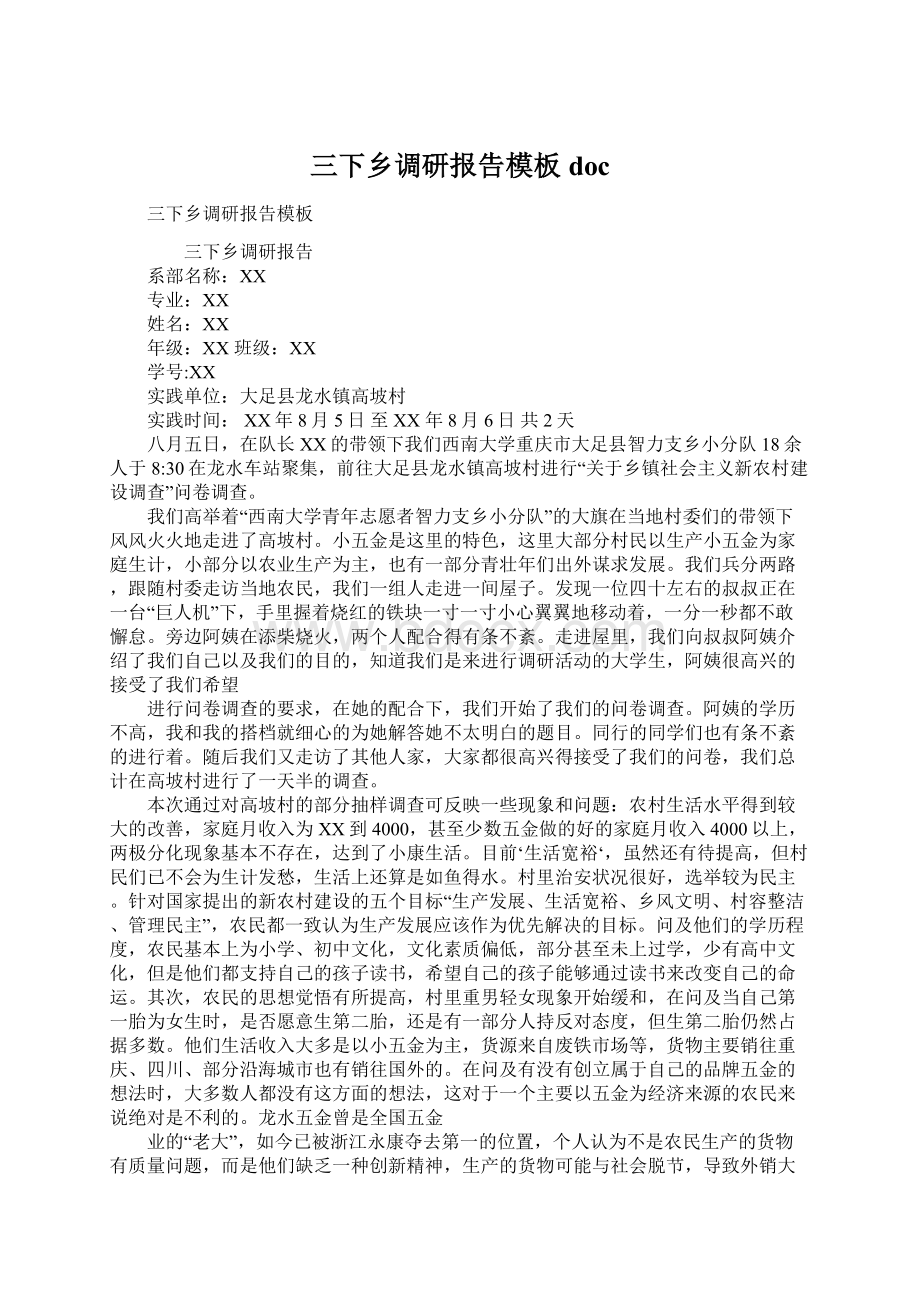 三下乡调研报告模板doc.docx_第1页