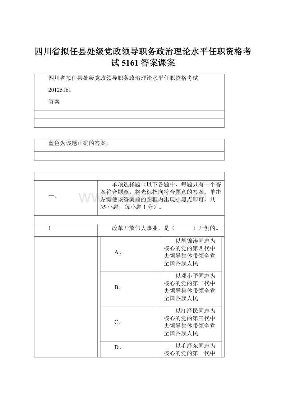 四川省拟任县处级党政领导职务政治理论水平任职资格考试5161答案课案Word文档下载推荐.docx