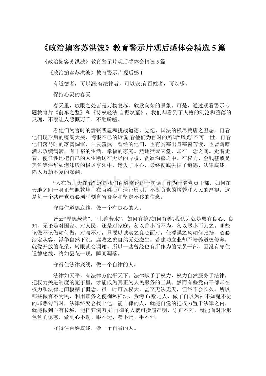 《政治掮客苏洪波》教育警示片观后感体会精选5篇.docx