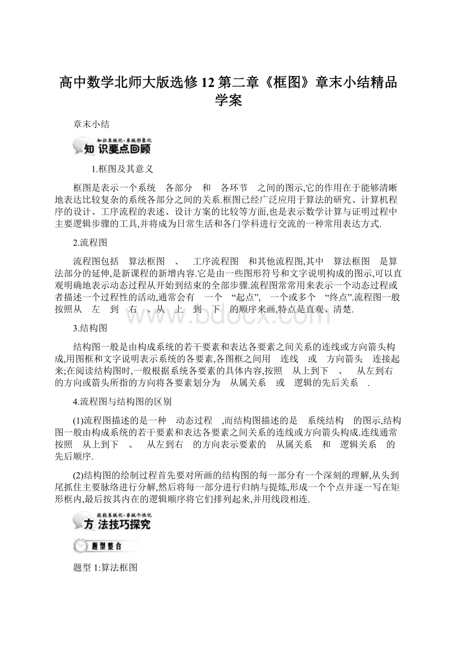 高中数学北师大版选修12第二章《框图》章末小结精品学案.docx_第1页