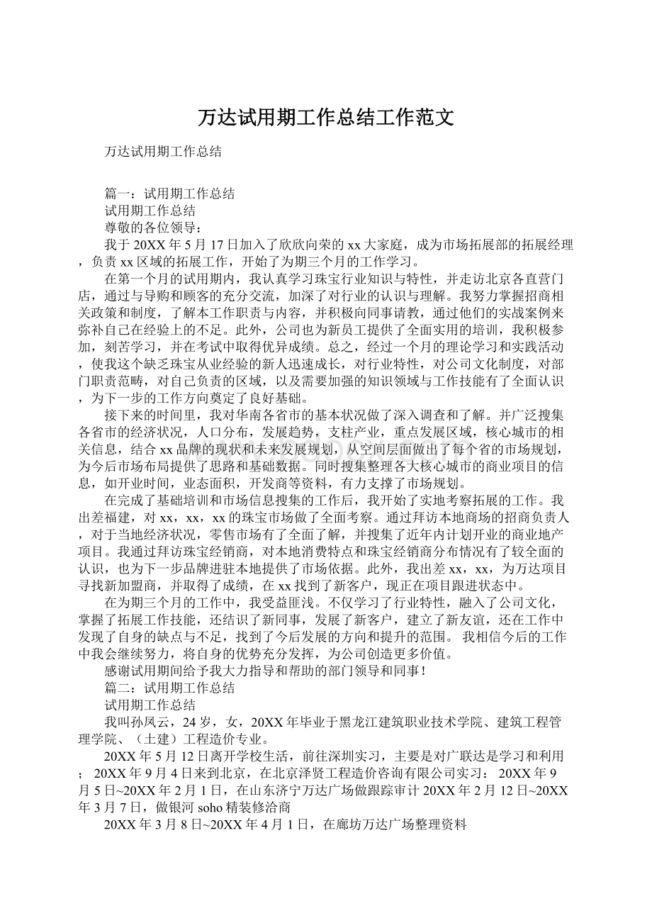 万达试用期工作总结工作范文.docx