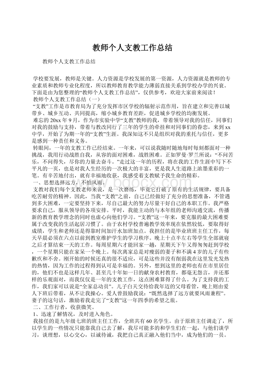 教师个人支教工作总结.docx