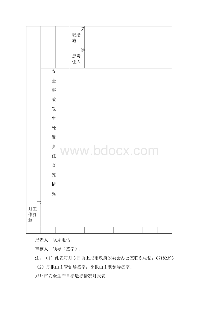 安全生产郑州市安全生产目标运行情况月报表Word文件下载.docx_第3页