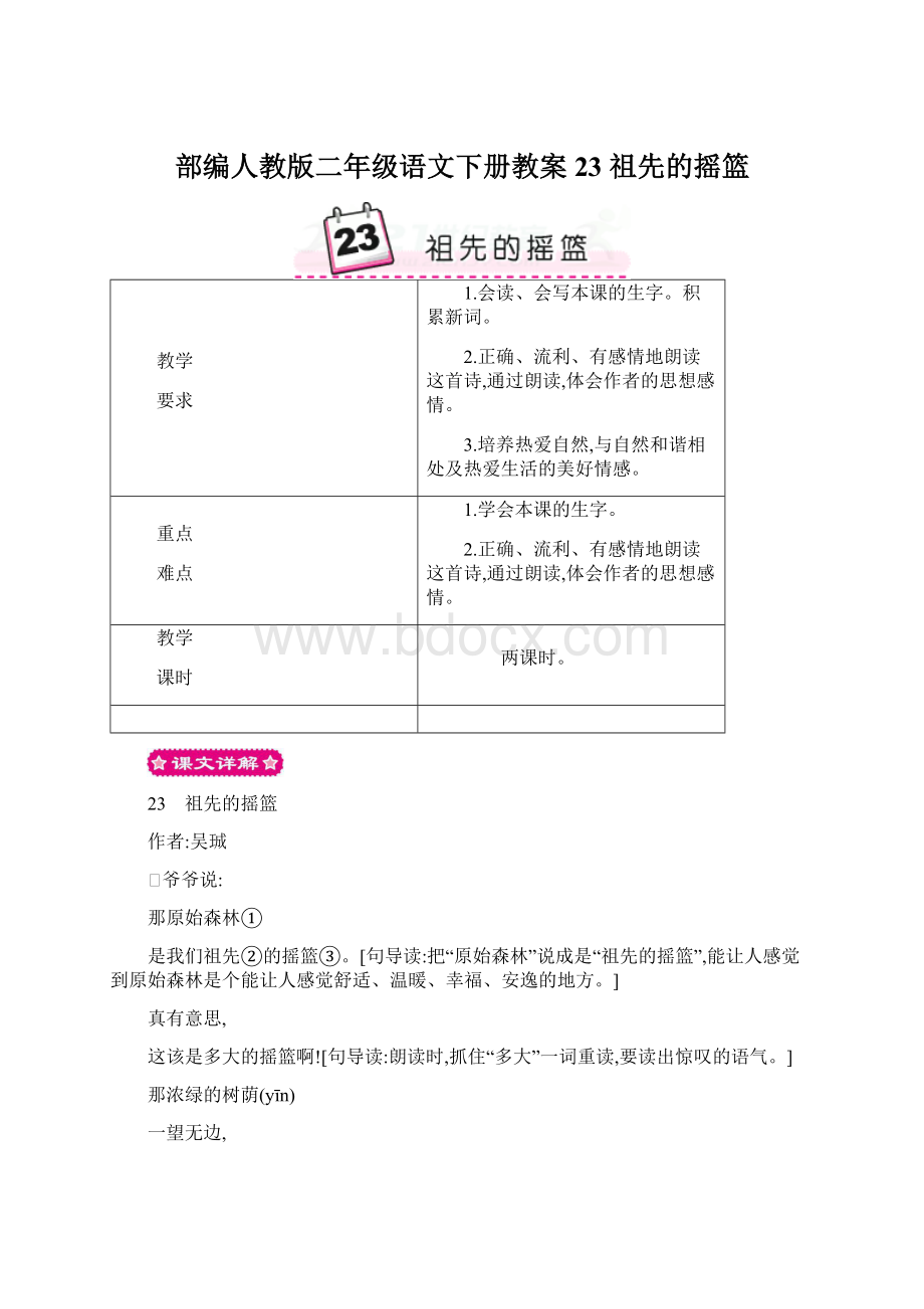 部编人教版二年级语文下册教案 23 祖先的摇篮.docx