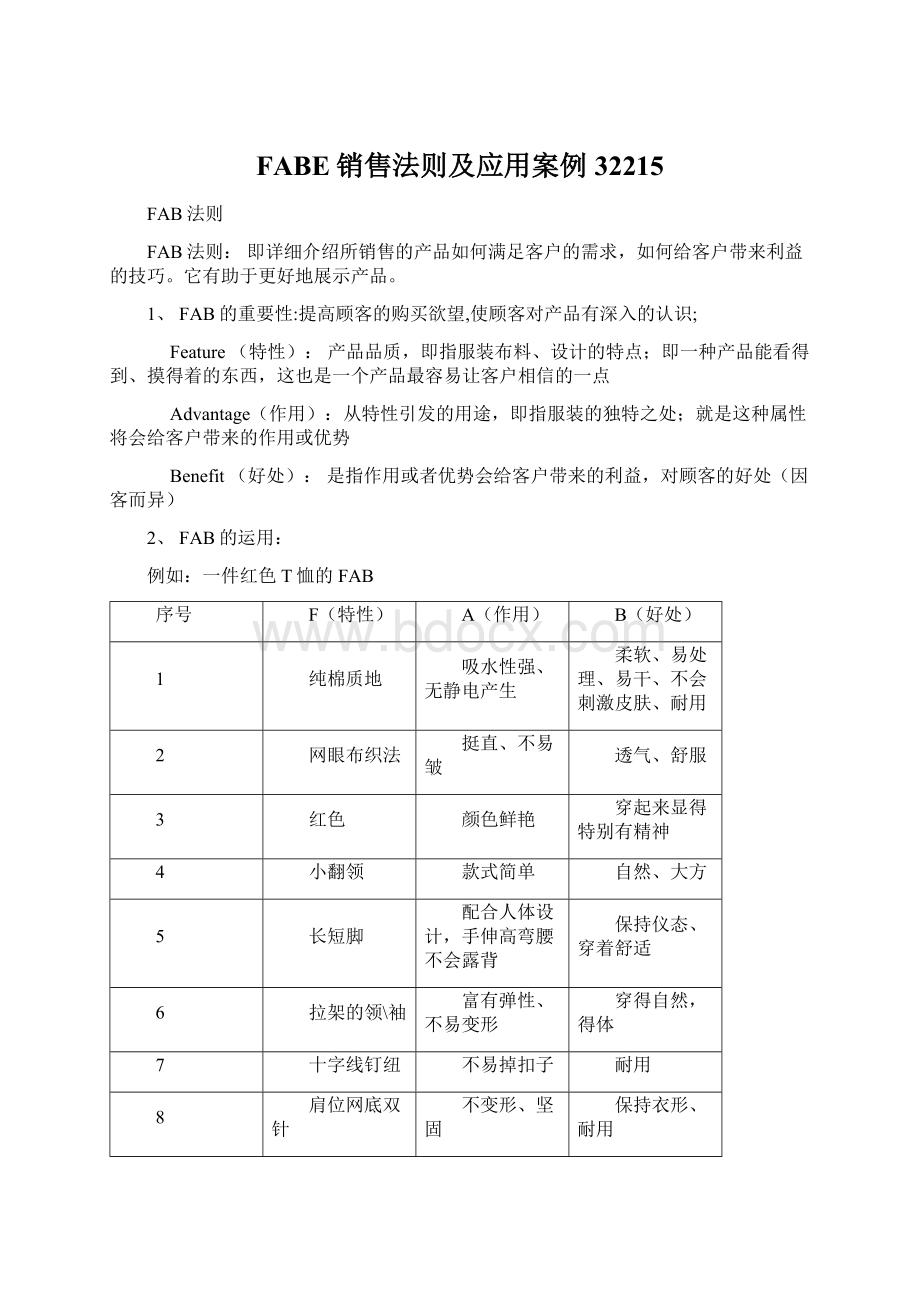 FABE销售法则及应用案例32215Word格式文档下载.docx