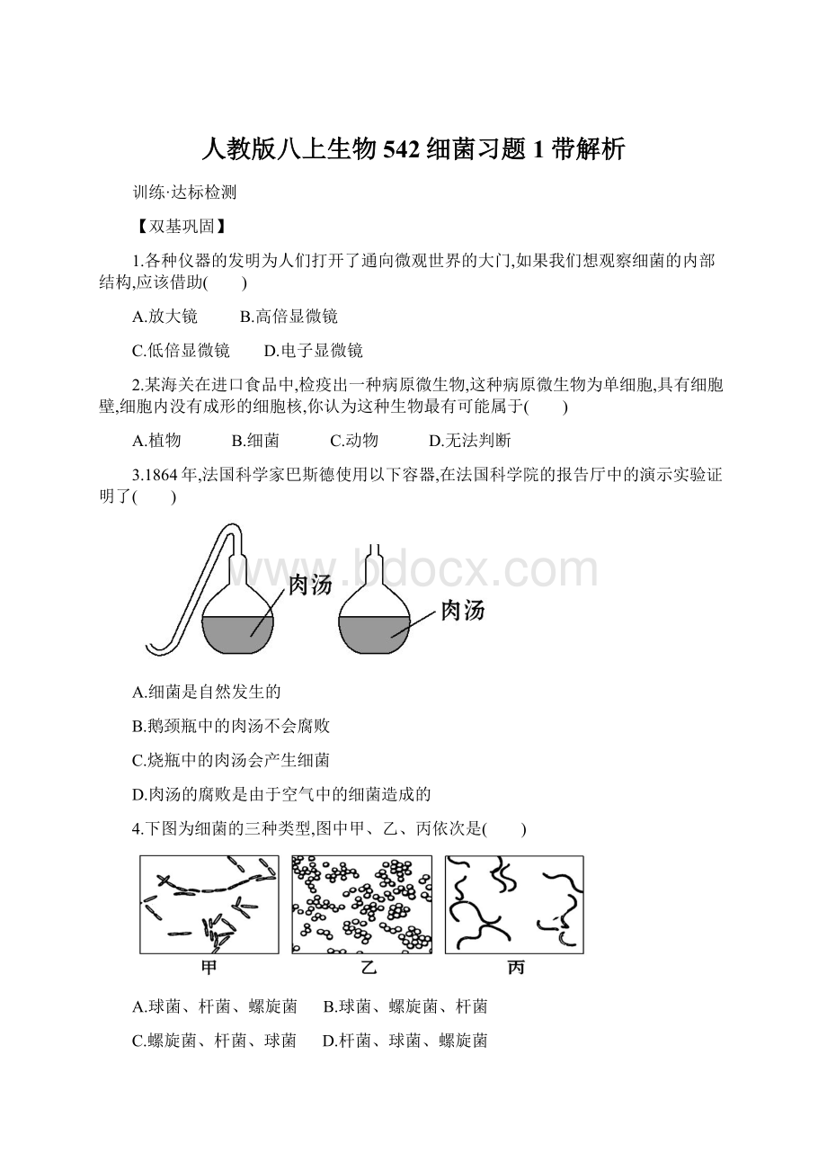 人教版八上生物542细菌习题1带解析文档格式.docx