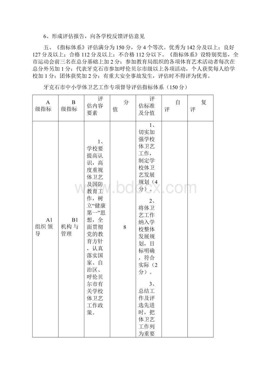 牙克石市学校体卫艺工作专项督导评估指标体系Word格式.docx_第2页