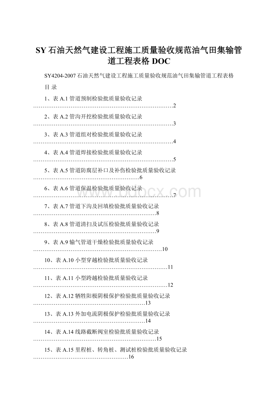 SY石油天然气建设工程施工质量验收规范油气田集输管道工程表格DOC.docx