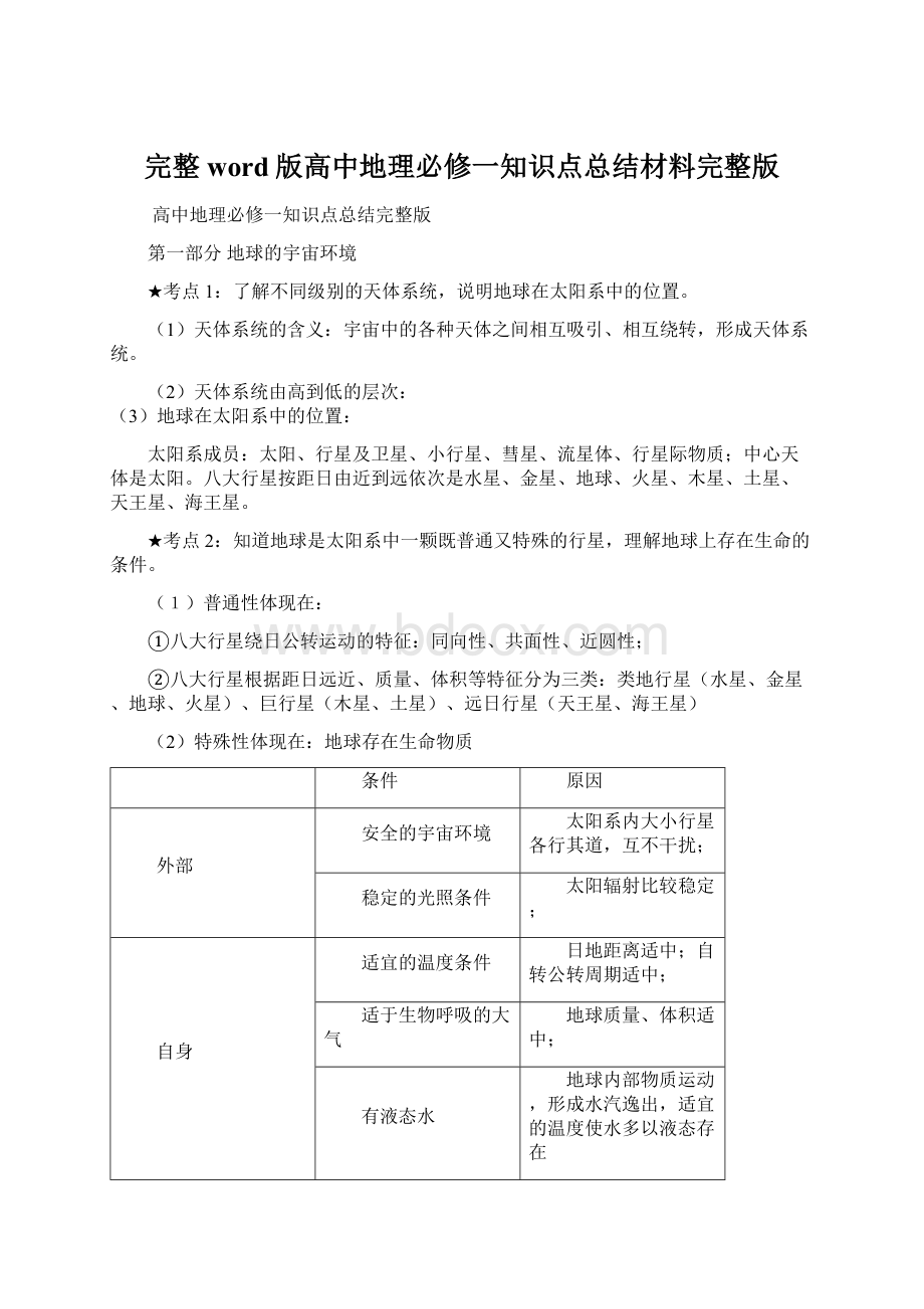 完整word版高中地理必修一知识点总结材料完整版.docx_第1页