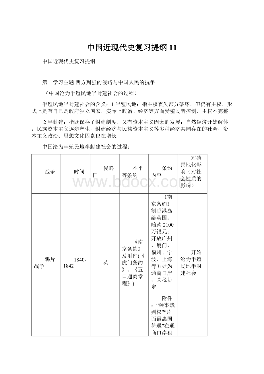 中国近现代史复习提纲11Word文档下载推荐.docx