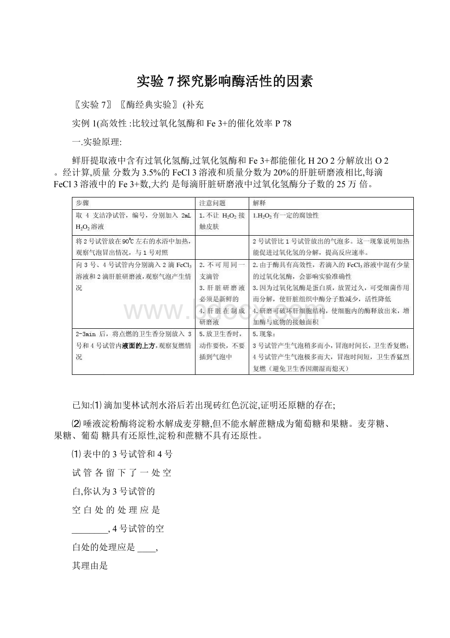 实验7探究影响酶活性的因素Word格式文档下载.docx