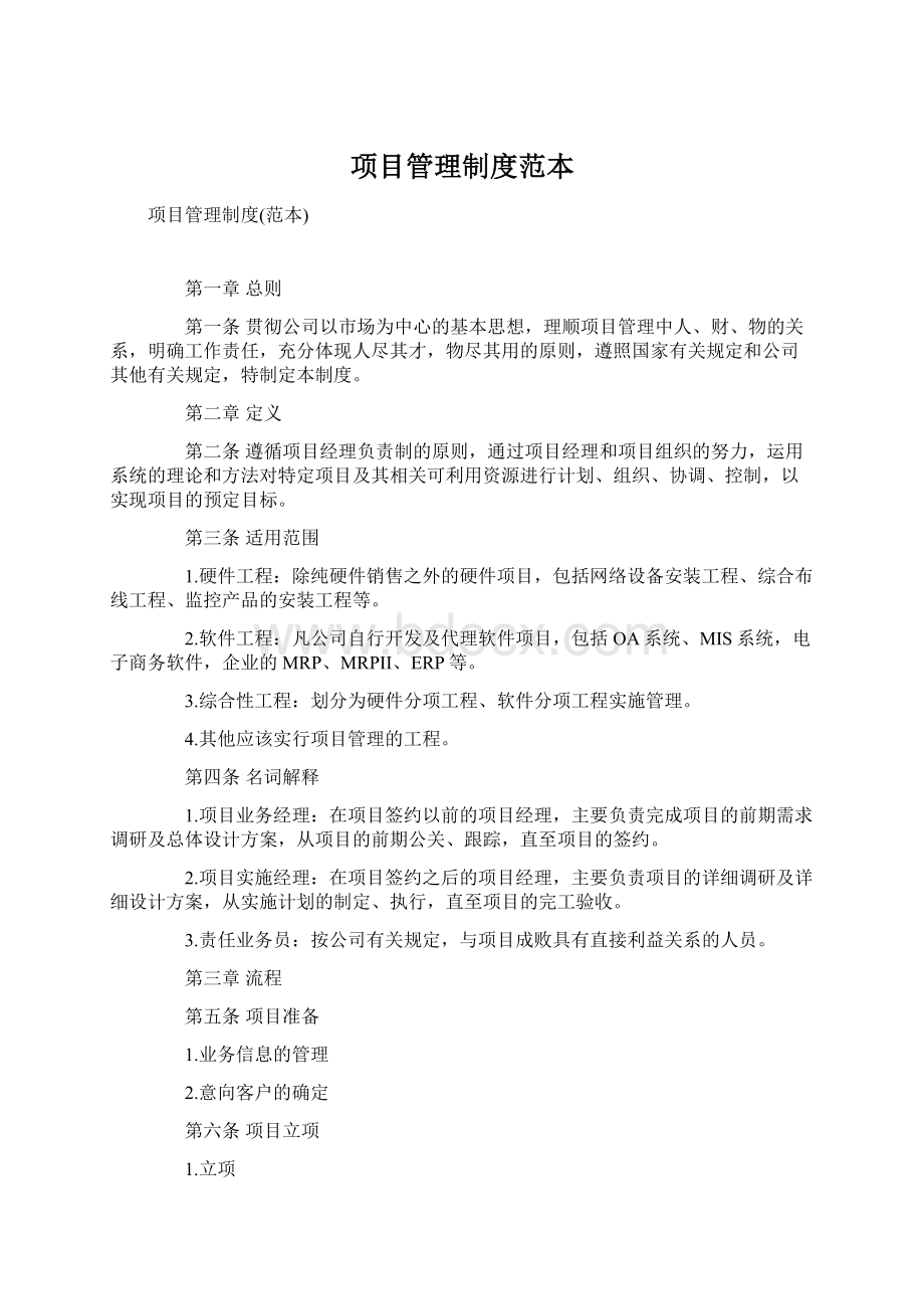 项目管理制度范本Word文档格式.docx