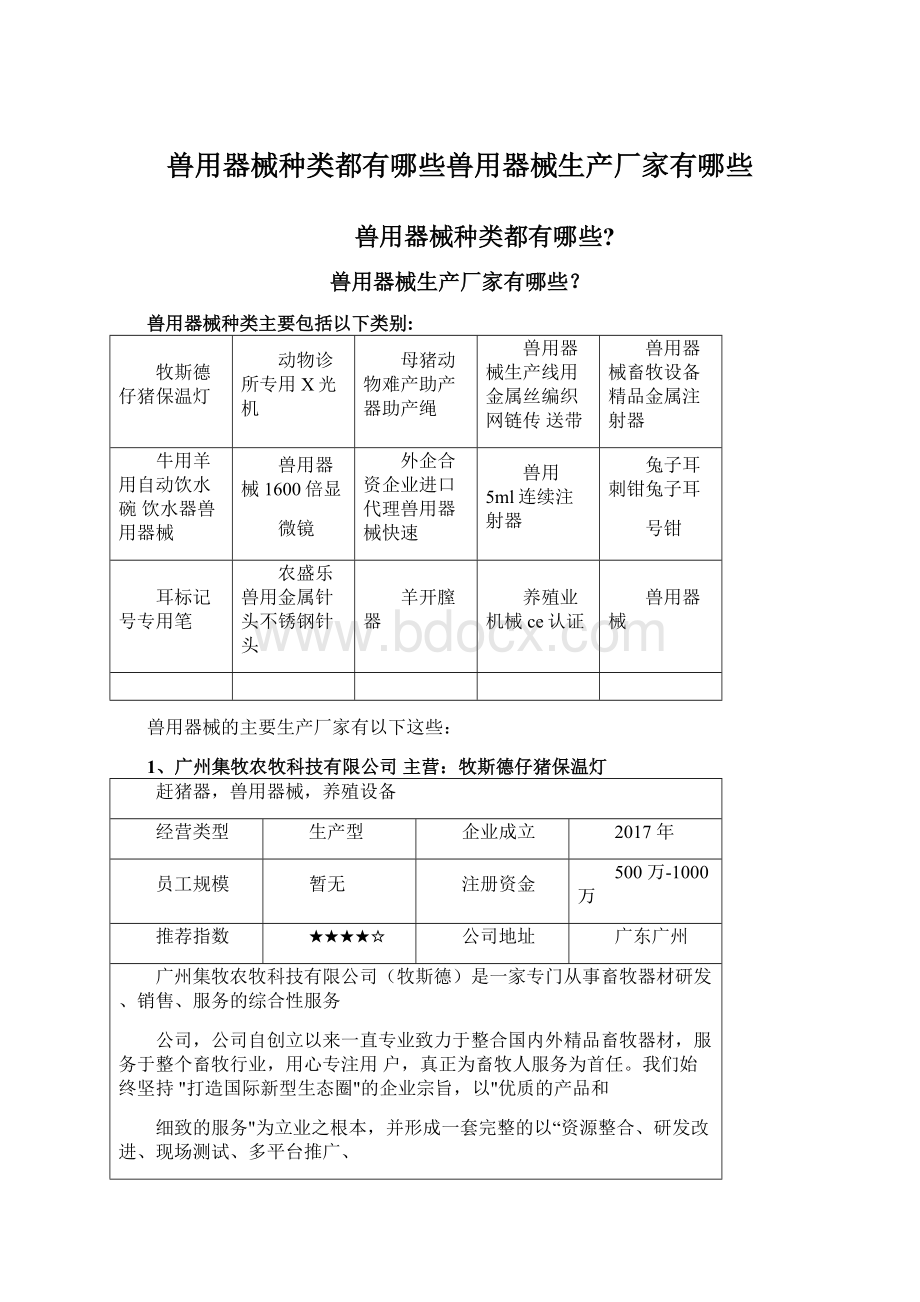 兽用器械种类都有哪些兽用器械生产厂家有哪些文档格式.docx