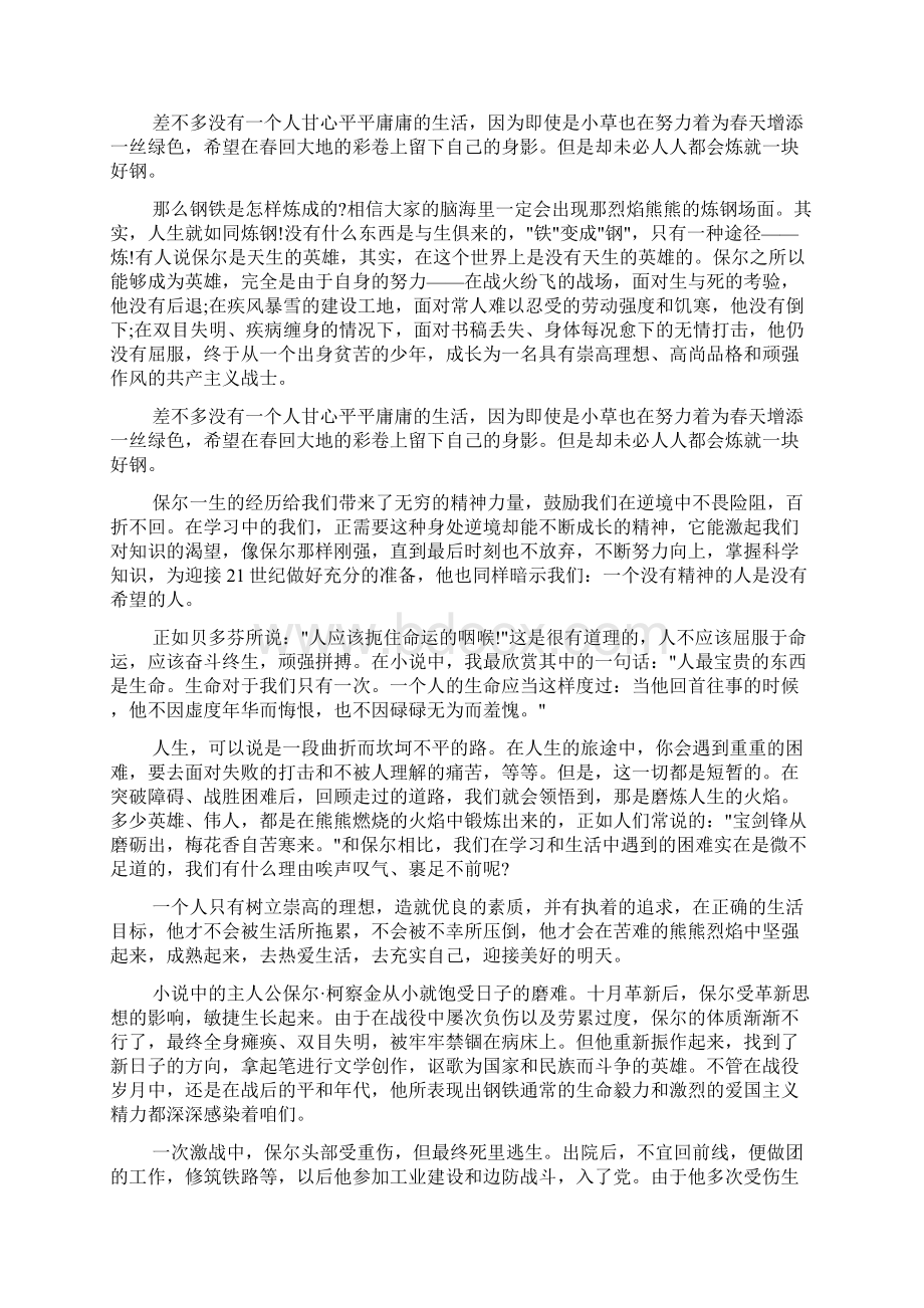 读书心得体会 关于《钢铁是怎样炼成的》读书心得1000字7篇.docx_第2页