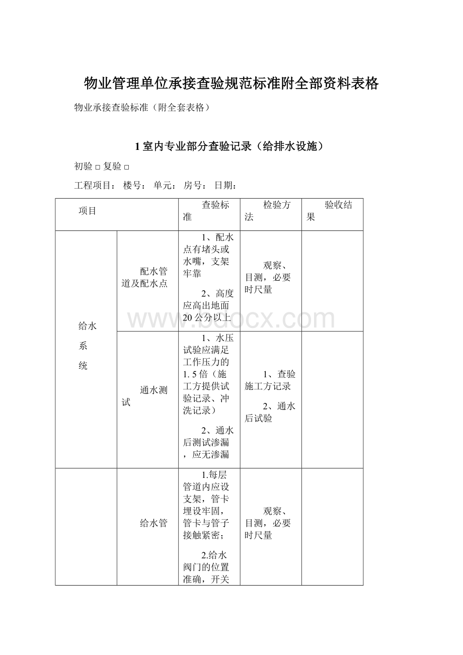 物业管理单位承接查验规范标准附全部资料表格Word格式.docx