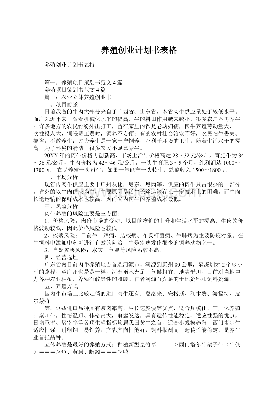 养殖创业计划书表格.docx_第1页