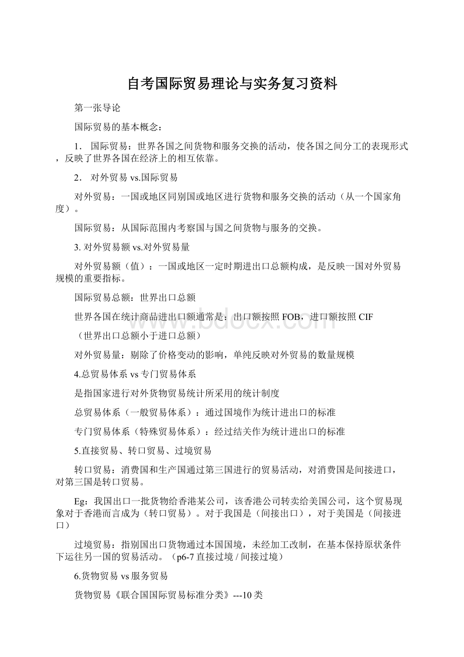 自考国际贸易理论与实务复习资料Word格式.docx