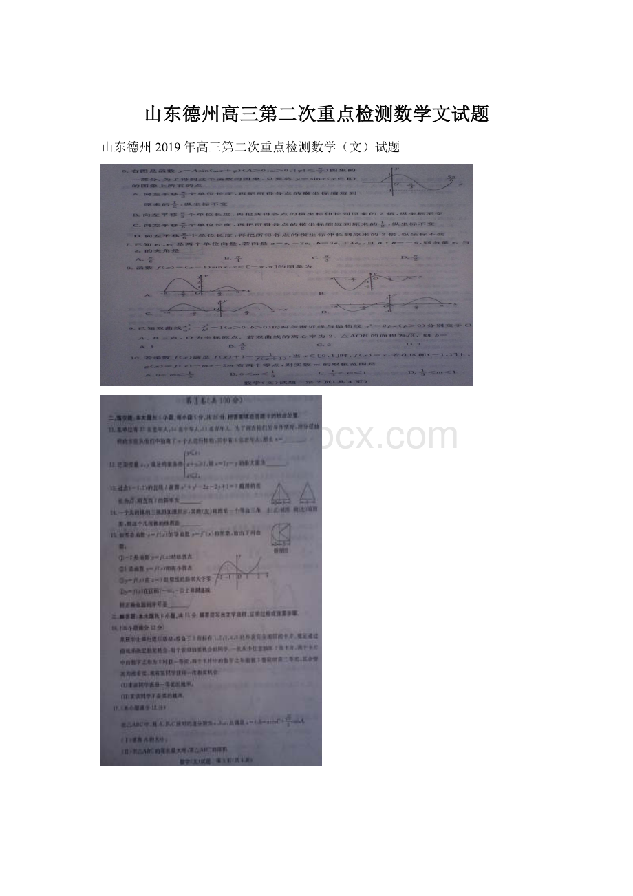 山东德州高三第二次重点检测数学文试题.docx_第1页