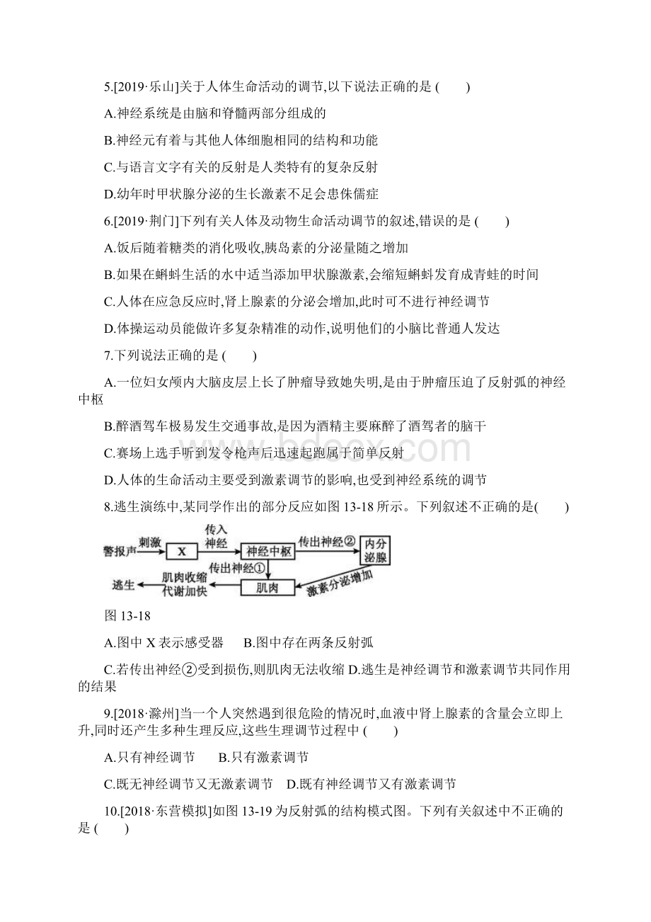 鄂尔多斯专版中考生物复习方案第四单元生物圈中的人第13课时神经调节与激素调节试题文档格式.docx_第2页