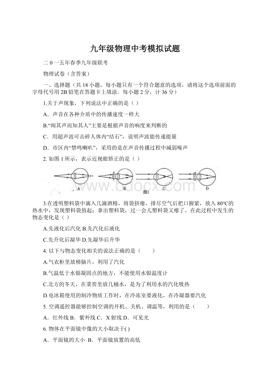 九年级物理中考模拟试题.docx_第1页