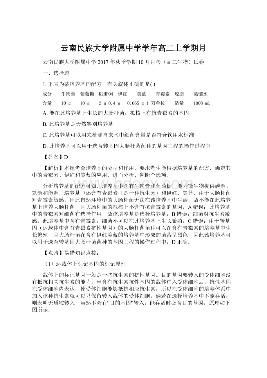 云南民族大学附属中学学年高二上学期月.docx_第1页